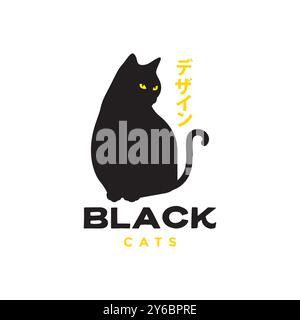 male cat pets black sit simple mascot logo vector icon illustration Stock Vector