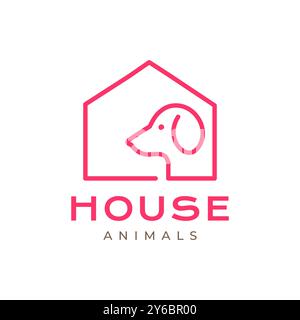 dog home pets house pet shop cage modern minimal lines mascot logo vector icon illustration Stock Vector
