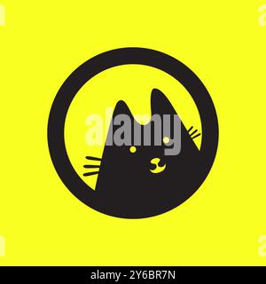 black cat pets circle modern mascot cute simple colorful logo icon vector illustration Stock Vector