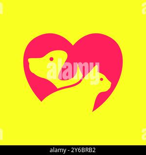 pets lovers dog and cat heart colorful modern simple minimal logo icon vector illustration Stock Vector