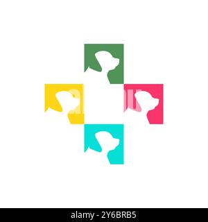 dog pets care medical clinic veterinarian colorful modern minimal mascot logo vector icon illustration Stock Vector