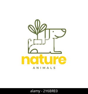 dog pets nature leaves plant flowers lines minimal modern simple logo vector icon illustration Stock Vector