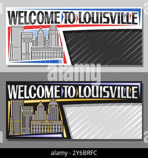 Vector layout for Louisville with copy space, decorative ticket with line illustration of louisville city scape on day and dusk sky background, art de Stock Vector