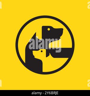 dog pets family modern geometric circle mascot simple logo icon vector illustration Stock Vector