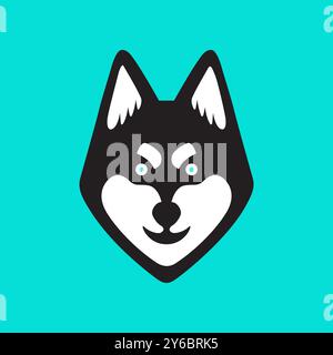 siberian husky dog head mascot cartoon colorful modern minimal logo icon vector illustration Stock Vector