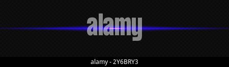 Glowing blue laser beam horizontally across a dark transparent background, creating a futuristic and high-tech visual effect. Neon flare, laser lines Stock Vector