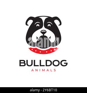 bulldog head dog black pets mascot cartoon modern minimal simple logo icon vector illustration Stock Vector