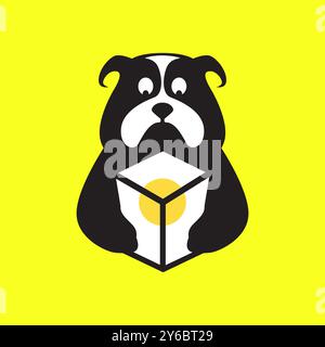 bulldog pets hold lamp light idea dream mascot cartoon simple logo icon vector illustration Stock Vector