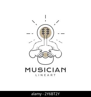 guitarist musician art minimalist lines modern song concert shine mascot logo icon vector illustration Stock Vector