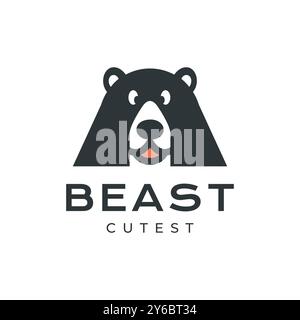bear head beast cute mascot cartoon cute smile happy logo icon vector illustration Stock Vector
