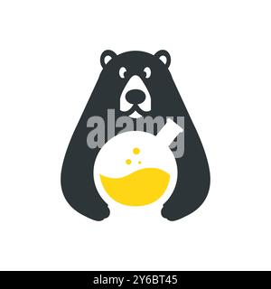 honey bear cute laboratory science glass honey sweet mascot cartoon logo icon vector illustration Stock Vector