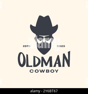 old man bearded hat cowboy vintage hipster mascot logo icon vector illustration Stock Vector