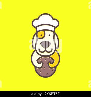 puppy dog pets chef cooking cuisine cookie taste modern mascot cartoon colorful logo icon vector illustration Stock Vector