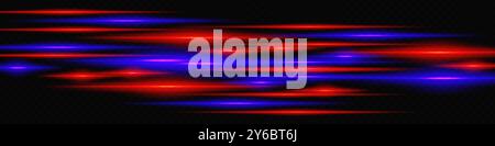 Abstract red and blue neon light streaks layered diagonally on a dark background, creating a dynamic and futuristic visual effect. Stock Vector