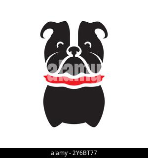 bulldog puppy dog cute mascot black simple cartoon minimal logo icon vector illustration Stock Vector