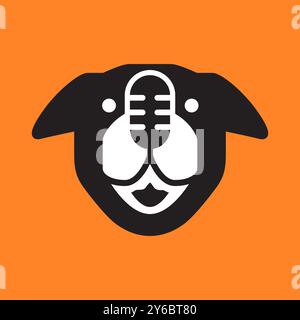 bulldog pets dog cute singing microphone music mascot cartoon flat modern logo icon vector illustration Stock Vector