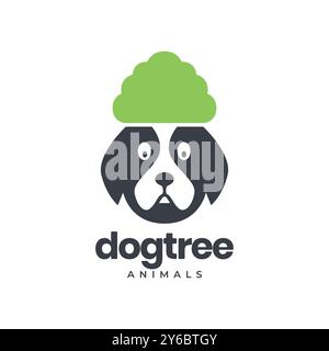 dog and tree pets mascot cute cartoon colorful simple logo icon vector illustration Stock Vector