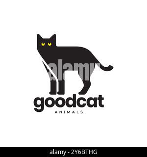 cat pets black stand alone flat modern minimal mascot logo icon vector illustration Stock Vector