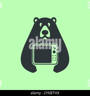honey bear cute cooking kitchen microwave chef mascot cartoon logo icon vector illustration Stock Vector