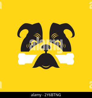 bulldog pets dog cute eat bone taste food mascot cartoon flat modern logo icon vector illustration Stock Vector
