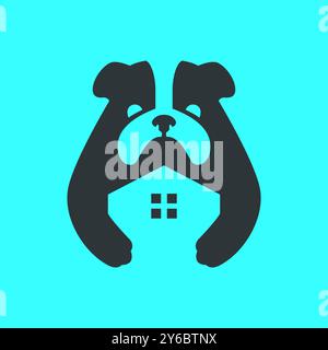 bulldog pets dog home house adoption mascot cartoon flat modern logo icon vector illustration Stock Vector