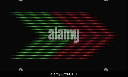 Modern abstract arrows moving at high speed. Technology movement. Colorful dynamic movement. Abstract red and green neon lines arranged in a zigzag fo Stock Vector
