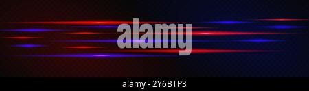 Abstract red and blue neon light streaks layered diagonally on a dark background, creating a dynamic and futuristic visual effect. Stock Vector