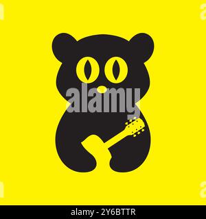 cat playing guitar music concert pets cartoon mascot flat logo icon vector illustration Stock Vector