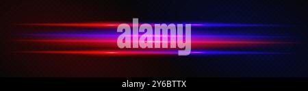 Abstract red and blue neon light streaks layered diagonally on a dark background, creating a dynamic and futuristic visual effect. Stock Vector