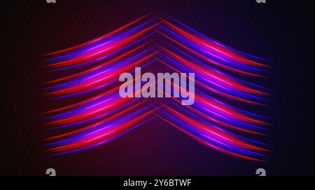 Vibrant red and blue neon light streaks arranged in a chevron pattern on a dark background, creating a futuristic and dynamic visual. Stock Vector