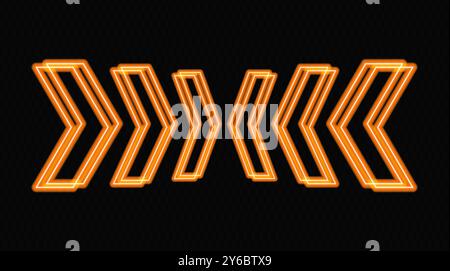 Glowing neon arrows in orange on a transparent background, pointing in opposite directions. Futuristic, abstract design with a modern, minimalistic lo Stock Vector