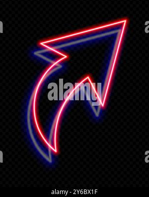 Neon red and blue curved arrow pointing upwards on a transparent ...