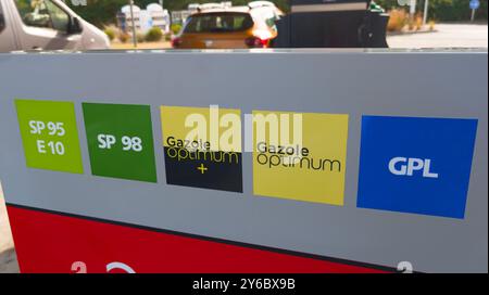 Sp95 Gas Petrol Station label sign panel text with the European Union fuel ...