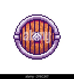 Pixel art Wooden Shield game asset design Stock Vector