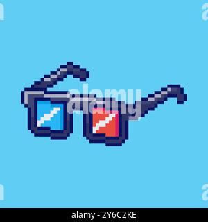 Pixel art 3d movie glasses game asset design Stock Vector