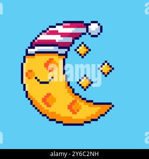 Pixel art sleeping moon game asset design Stock Vector