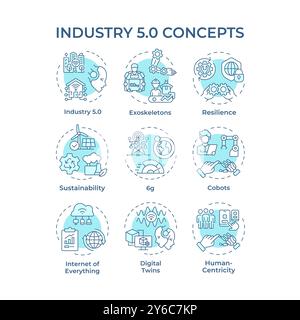Industry 5 related soft blue concept icons Stock Vector