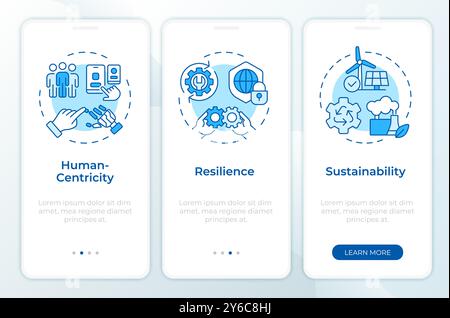 Pillars of industry 5.0 blue onboarding mobile app screen Stock Vector