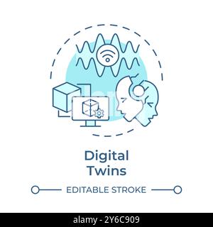 Digital twins soft blue concept icon Stock Vector