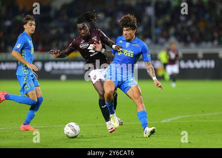 Yann Karamoh of Torino FC and Luca Marianucci of Empoli FC during the Coppa Italia match between Torino FC and Empoli FC at Olympic Grande Torino Stad Stock Photo