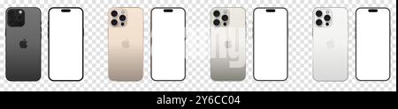 New Apple iPhone 16 Pro in different colors. Black Titanium, White Titanium, Natural Titanium, Desert. Editorial vector Stock Vector
