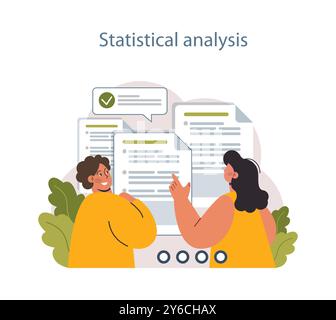Predictive analytics. Process of using and processing data to forecast future outcome. Business ideas or decisions development. Character analysing statistical information. Flat vector illustration Stock Vector