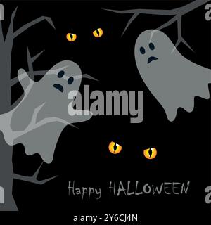 halloween design with spooky ghost and cats eyes vector illustration Stock Vector