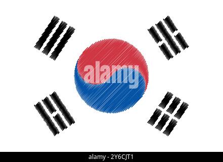 South Korea Independence Day (Gwangbokjeo) August 15. Scribble style South Korea flag vector background. Poster, card, banner. Stock Vector