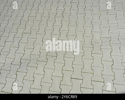 concrete composite paving - Close-up of gray interlocking paving in T-shape made of concrete. The full-frame view. Stock Photo