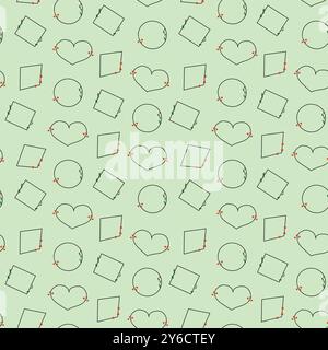 Seamless pattern features frames with leaves and berry accents, on mint background. Stock Vector