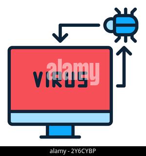 Bug inside Computer vector PC Viruses concept colored icon or sign Stock Vector