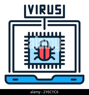 Laptop with PC Viruses vector concept colored icon or sign Stock Vector
