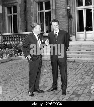 BKING ADOUIN WITH NELSON ROCKFELLER AT ROYAL PALACE IN BRUSSELS, BELGIUM   ;  3 OCTOBER 1963 Stock Photo