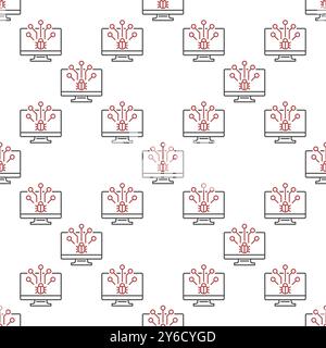 Computer Virus in PC vector concept outline seamless pattern Stock Vector